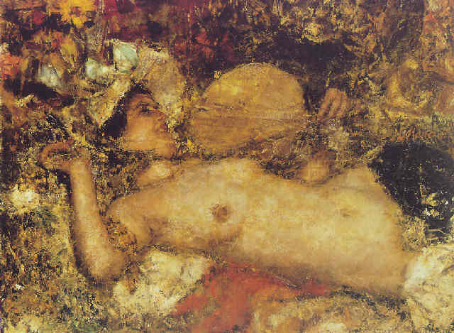 A female nude reclining by Antonio Mancini,A3(16x12")Poster