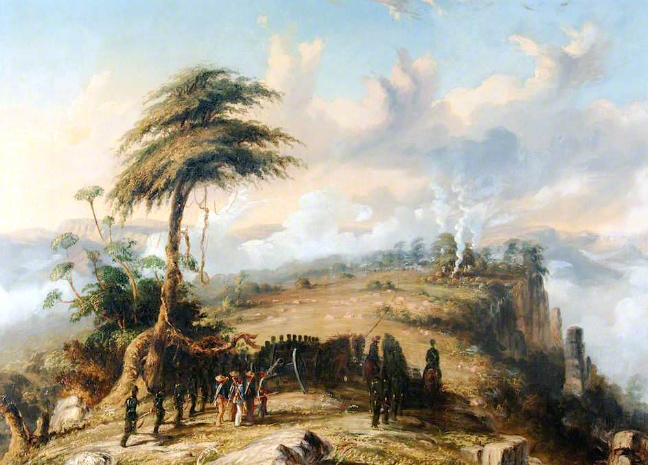 Captain Lord Russel's Coy with a Six-Pounder Detachment of the Royal Artillery Skirmish against the, vintage artwork by Thomas Baines, A3 (16x12") Poster Print
