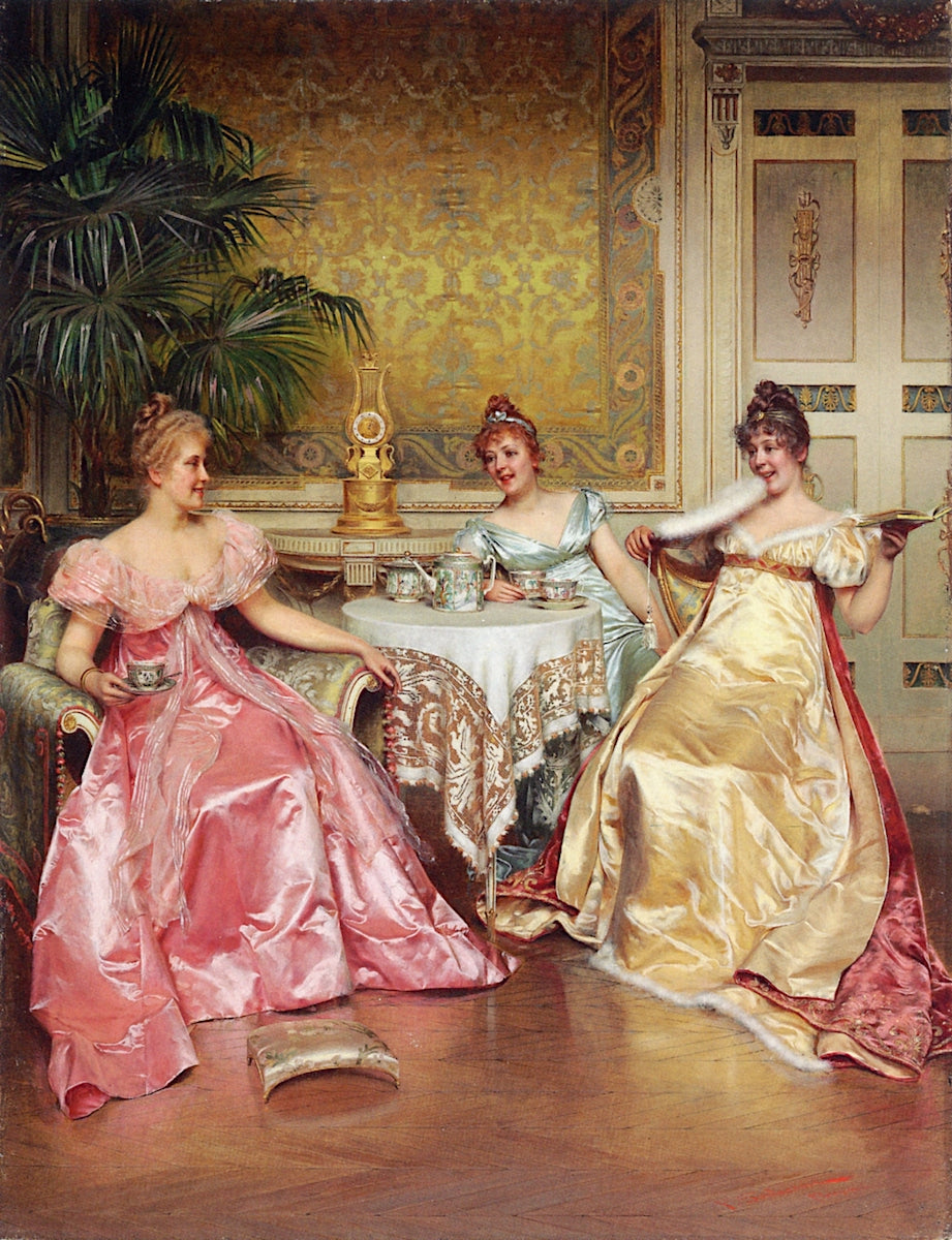 Afternoon Tea for Three, vintage artwork by Charles Joseph Frederick Soulacroix, 12x8" (A4) Poster