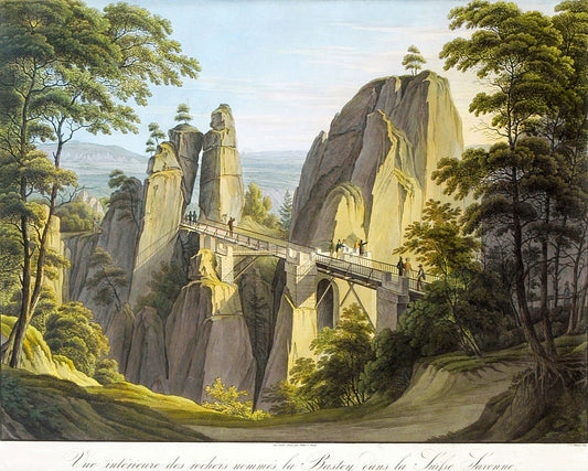 The new wooden bridge, vintage artwork by Christian Gottlob Hammer, 12x8" (A4) Poster