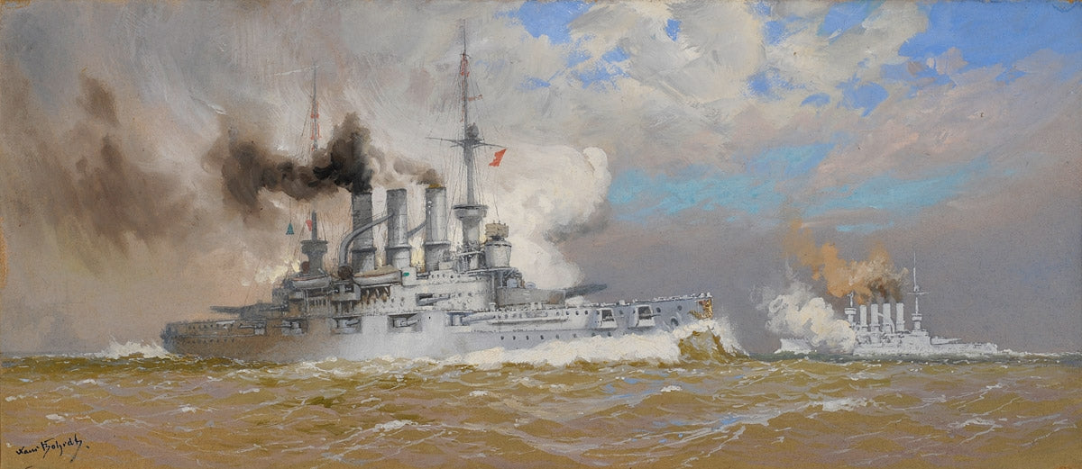 Warships in battle by Hans Bohrdt,A3(16x12")Poster