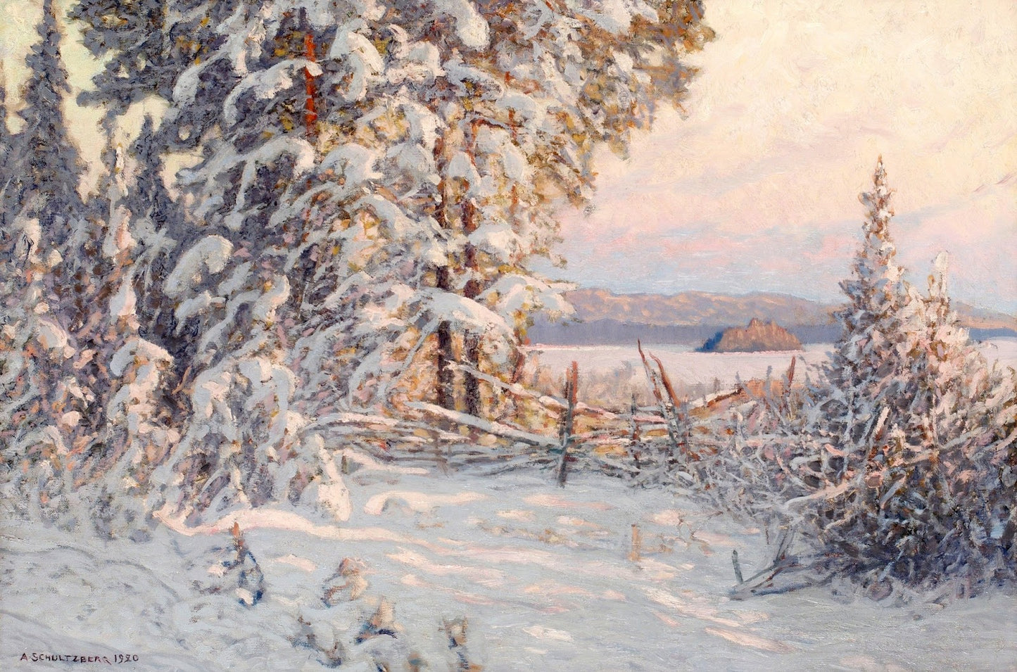 Winter Evening on the Lake by Anshelm Schultzberg,A3(16x12")Poster