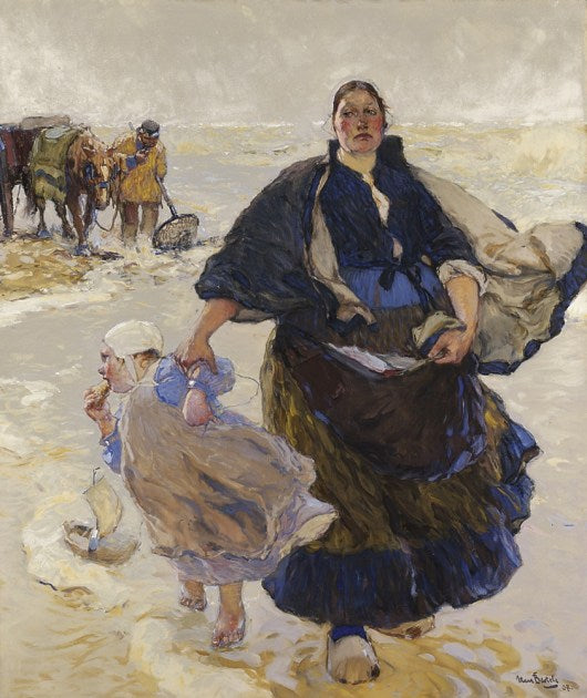 Fisherman's wife with child, vintage artwork by Hans von Bartels, 12x8" (A4) Poster
