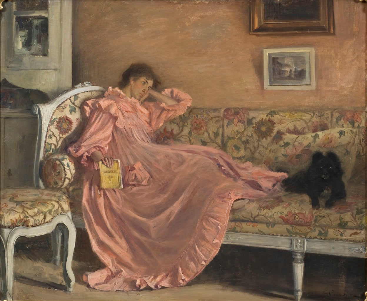 Carola Sitting on the Sofa, vintage artwork by Gustaf Cederstrom, 12x8" (A4) Poster
