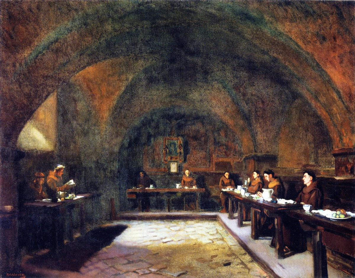 The Refectory of San Damiano, Assisi, vintage artwork by Julius Rolshoven, 12x8" (A4) Poster