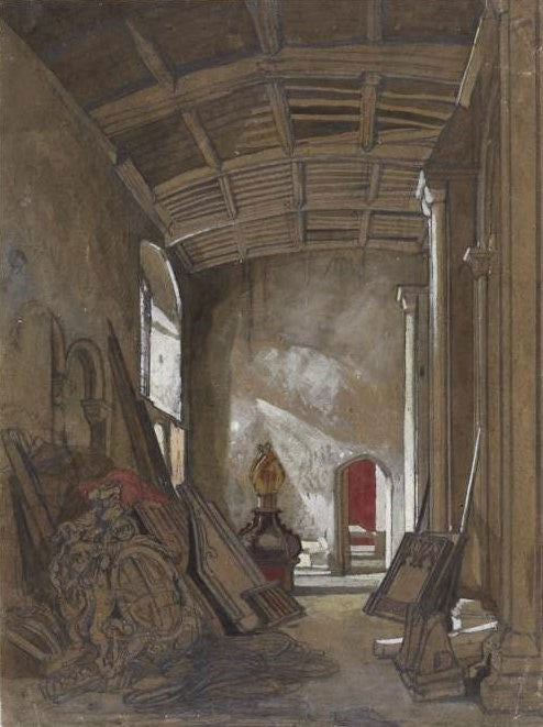 Interior of a Small Room in Norwich Cathedral, vintage artwork by John Sell Cotman, 12x8" (A4) Poster