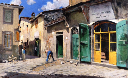 Una via di Settignano. Antica fabbrica di pane e paste, vintage artwork by Telemaco Signorini, 12x8" (A4) Poster