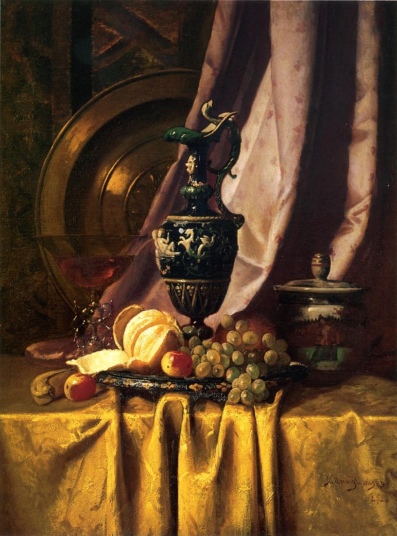 Still Life with Ewer and Fruit, vintage artwork by Milne Ramsey, 12x8" (A4) Poster