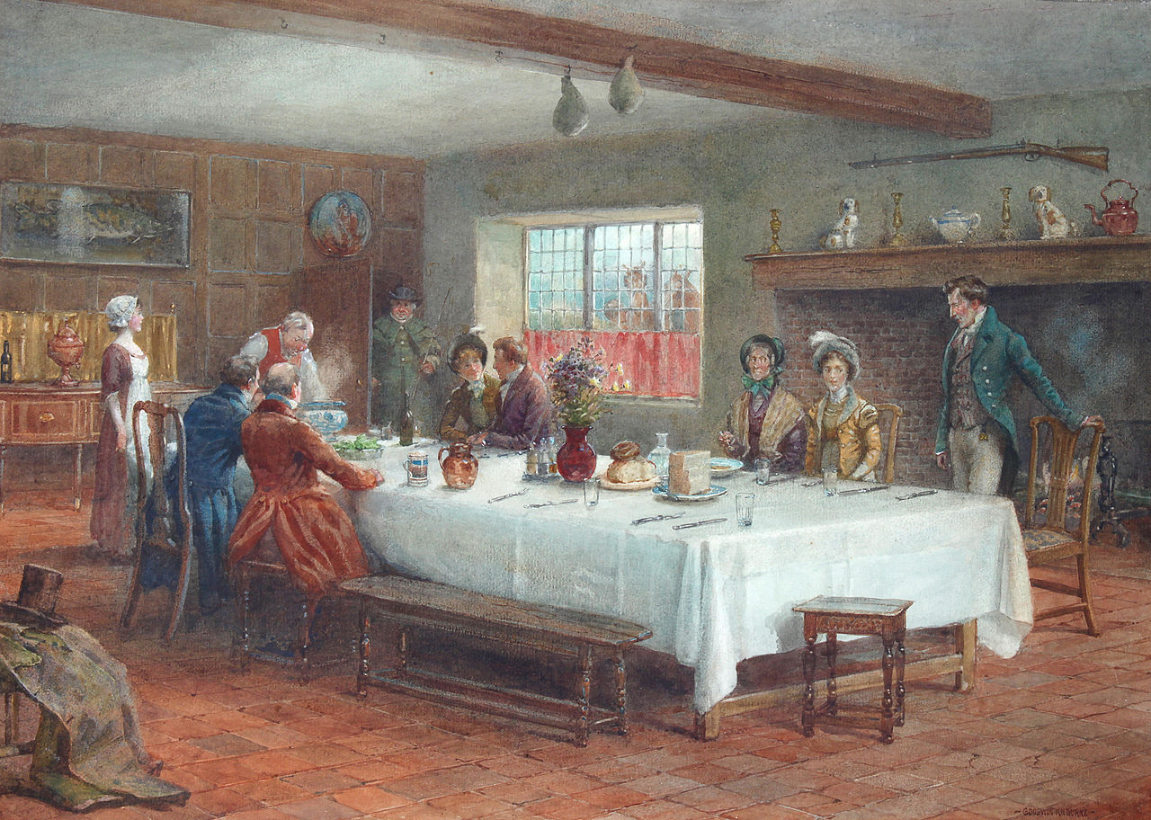 A meal stop at a coaching inn, vintage artwork by George Goodwin Kilburne, 12x8" (A4) Poster
