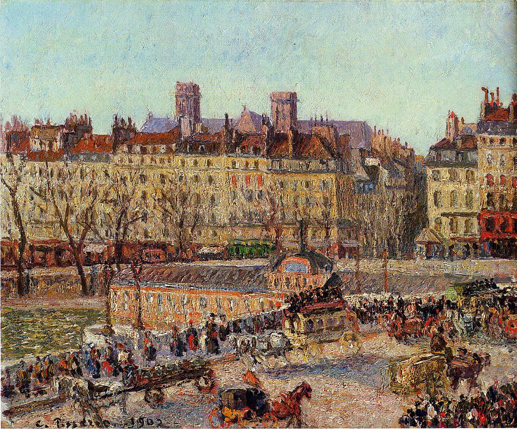 The Baths of Samaritaine, Afternoon, vintage artwork by Camille Pissarro, 12x8" (A4) Poster