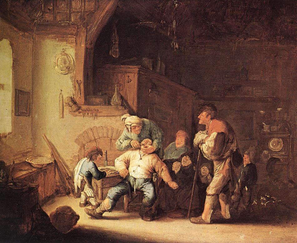 Barber Extracting a Tooth, vintage artwork by Adriaen van Ostade, 12x8" (A4) Poster