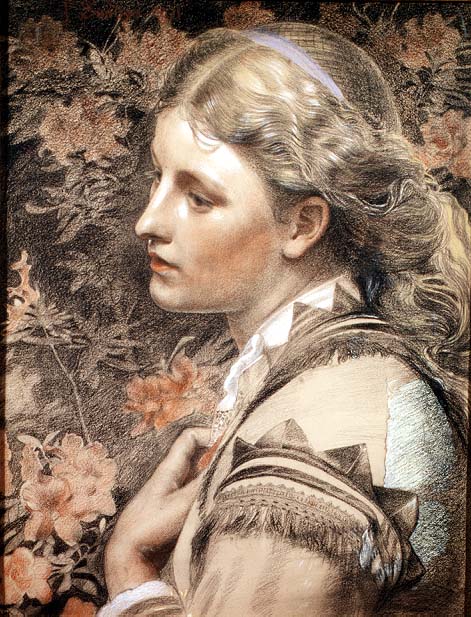 Portrait of Mary Sandys, vintage artwork by Anthony Frederick Sandys, 12x8" (A4) Poster