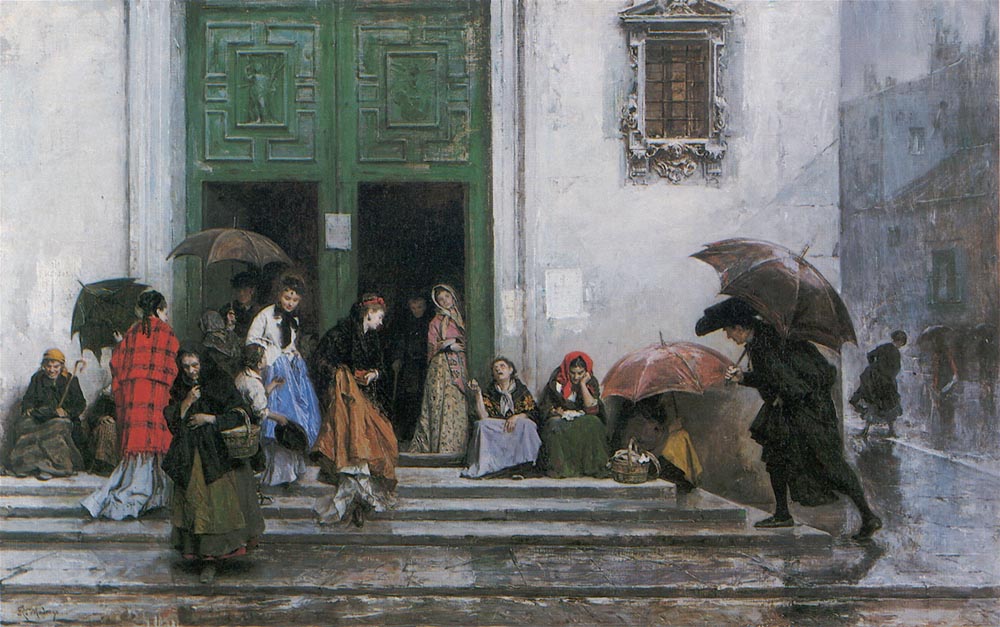 Coming out of Church, vintage artwork by Raimundo de Madrazo y Garreta, 12x8" (A4) Poster