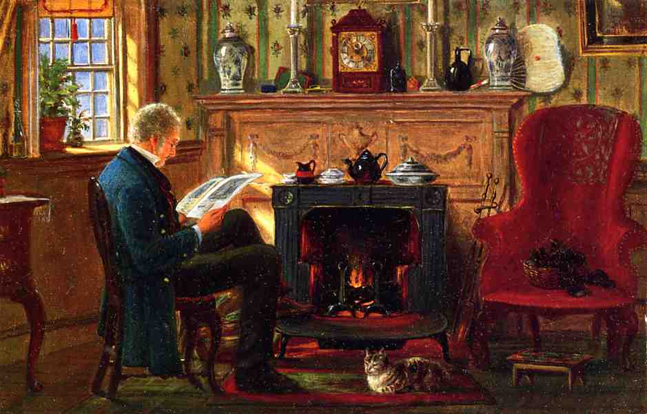 Examining Illustrations by the Fire, vintage artwork by Edward Lamson Henry, 12x8" (A4) Poster