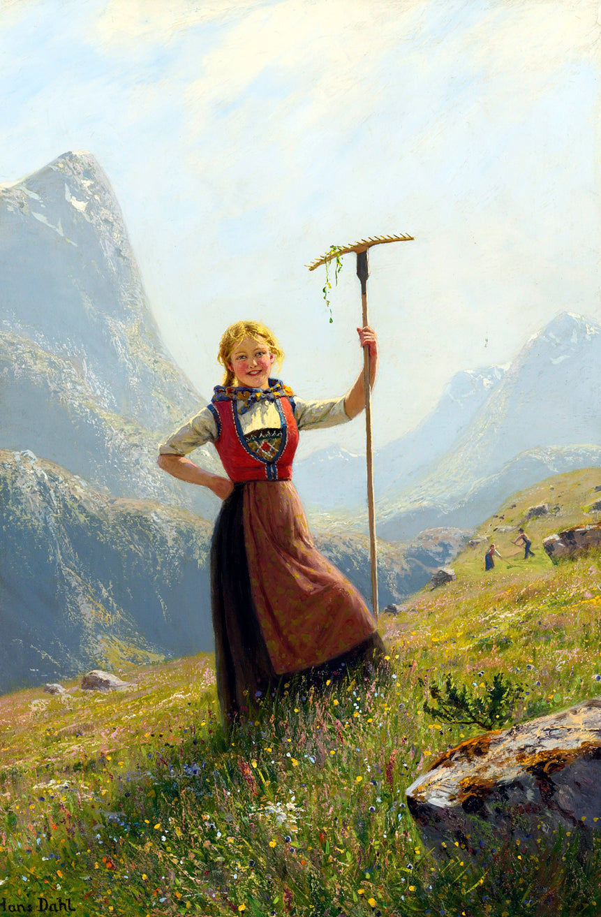 A summer day in the mountains, vintage artwork by Hans Dahl, 12x8" (A4) Poster