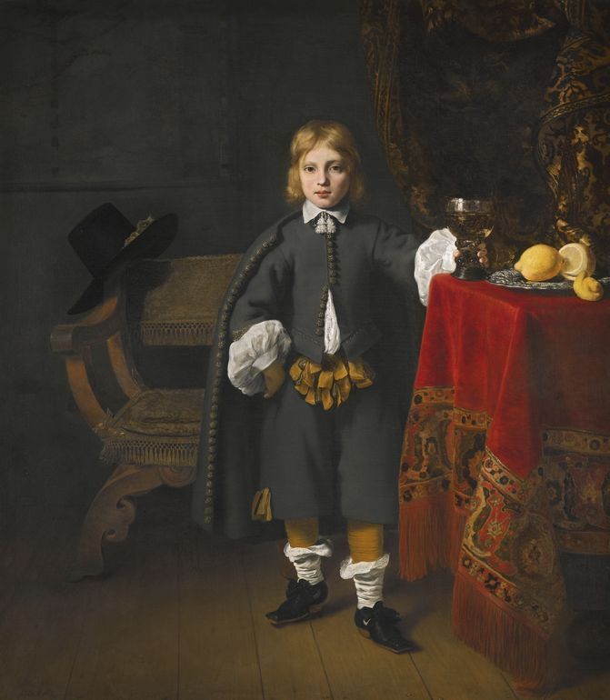 Portrait of a Boy Aged 8, vintage artwork by Ferdinand Bol, 12x8" (A4) Poster
