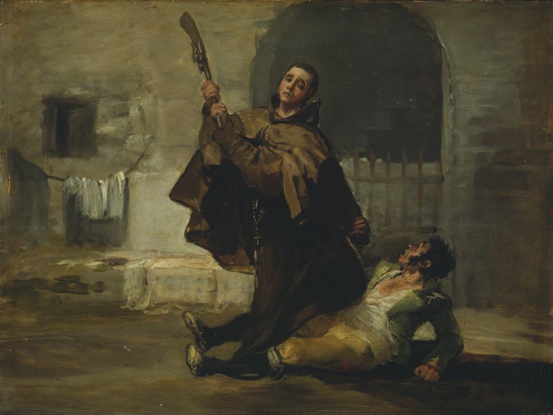 Friar Pedro Clubs El Maragato with the Butt of a Gun, vintage artwork by Francisco de Goya y Lucientes, 12x8" (A4) Poster