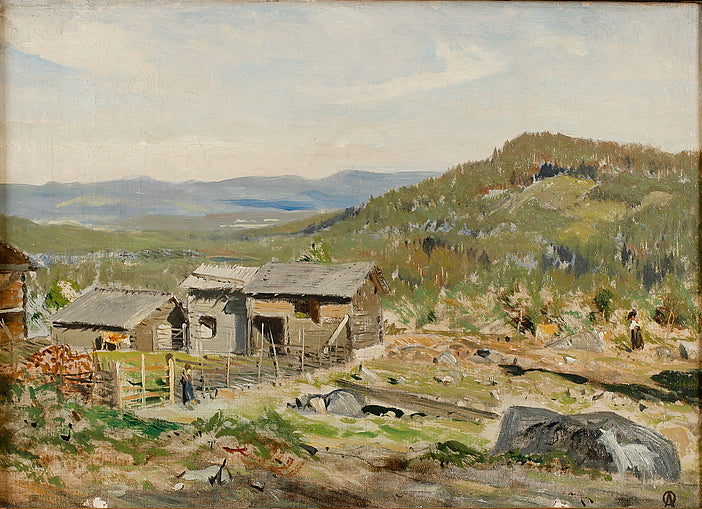 Shacks in Dalarna, vintage artwork by Olof Arborelius, 12x8" (A4) Poster