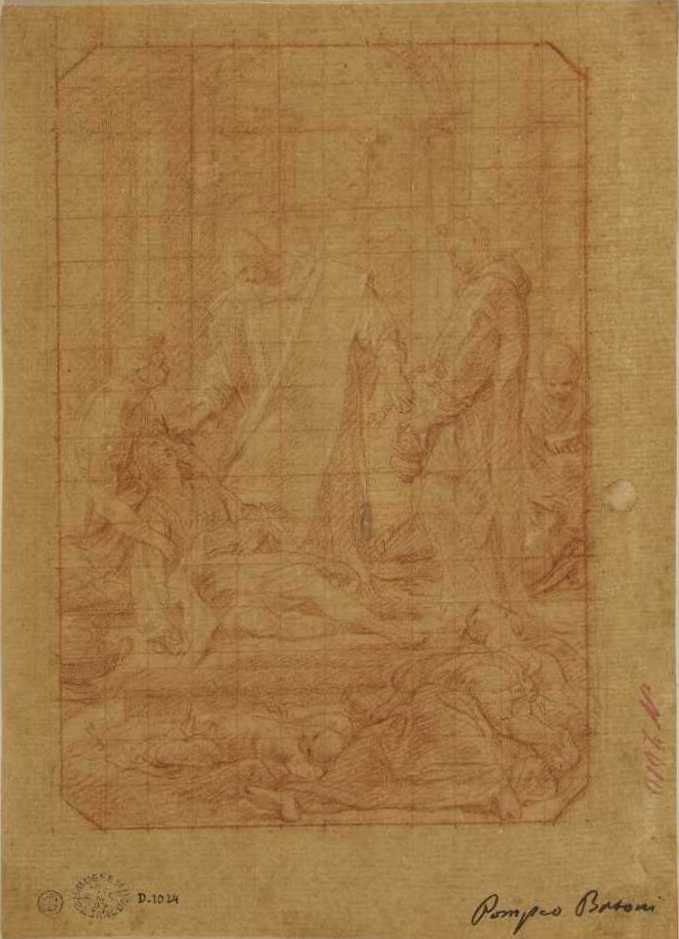 The Blessed Bernardo Tolomei Visiting Victims of the Plague (study), vintage artwork by Pompeo Batoni, 12x8" (A4) Poster