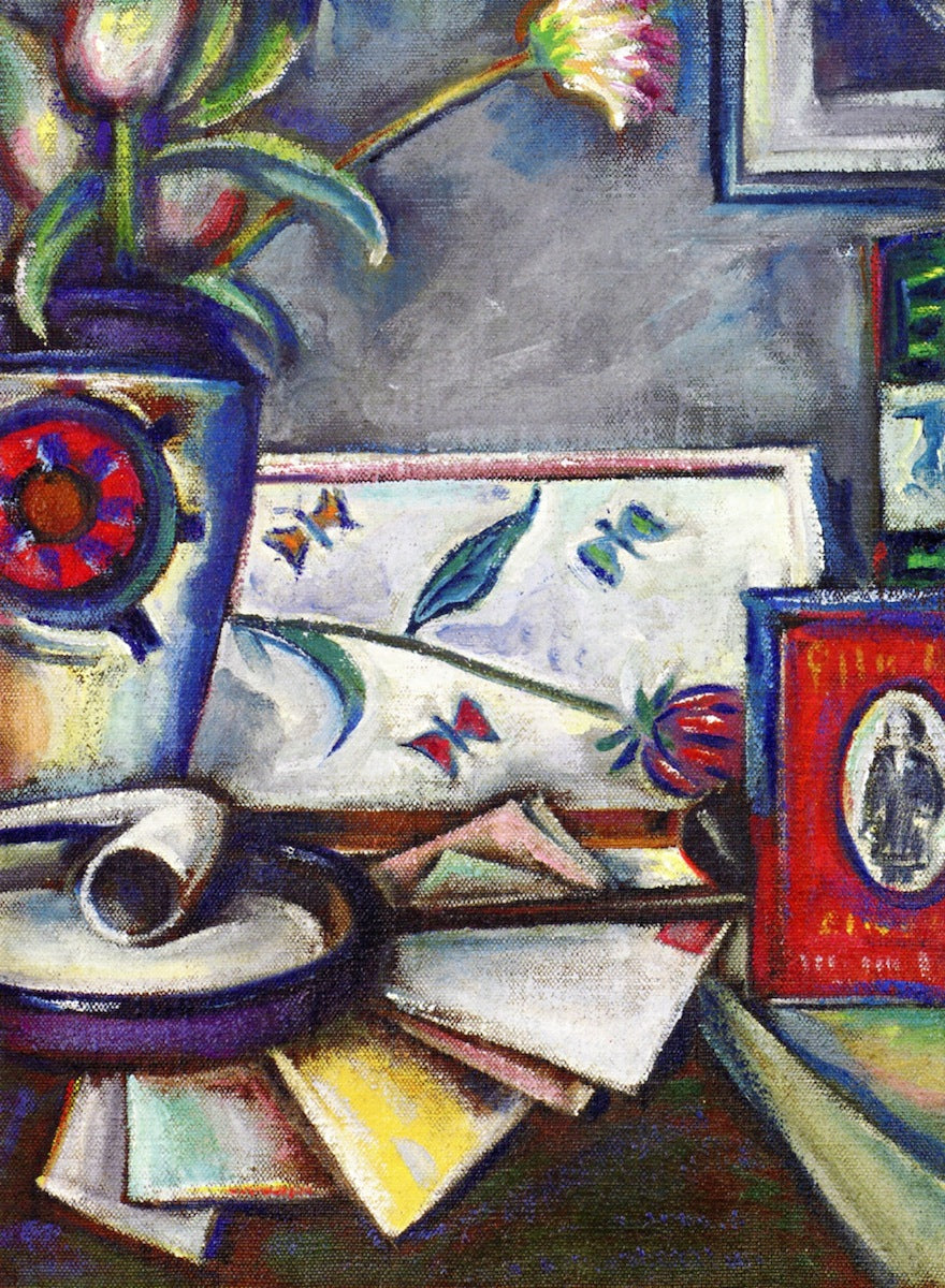 Still LIfe with Pipe and Letters, vintage artwork by Preston Dickinson, 12x8" (A4) Poster