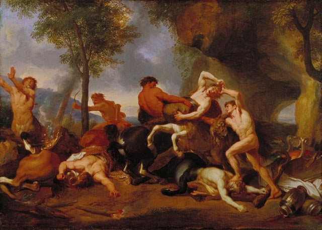 Hercules Slaying the Centaurs, vintage artwork by Charles Le Brun, 12x8" (A4) Poster