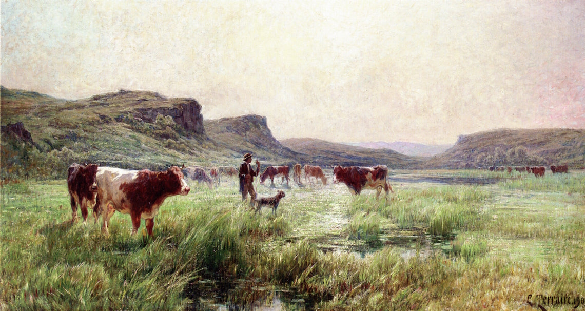 Cows in the Lyonnaise Region, vintage artwork by Clovis-Frederick Terraire, 12x8" (A4) Poster
