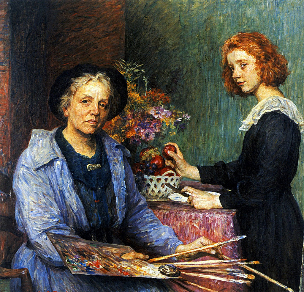 The Artist and her Model Geneva, vintage artwork by Marie Louise Catherine Breslau, 12x8" (A4) Poster