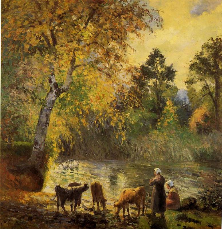 Autumn, Montfoucault Pond, vintage artwork by Camille Pissarro, 12x8" (A4) Poster