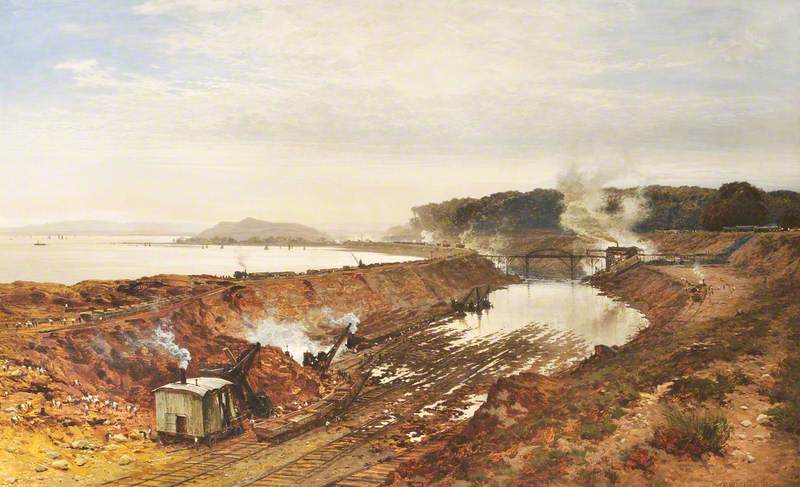 The Excavation of the Manchester Ship Canal, vintage artwork by Benjamin Williams Leader, 12x8" (A4) Poster