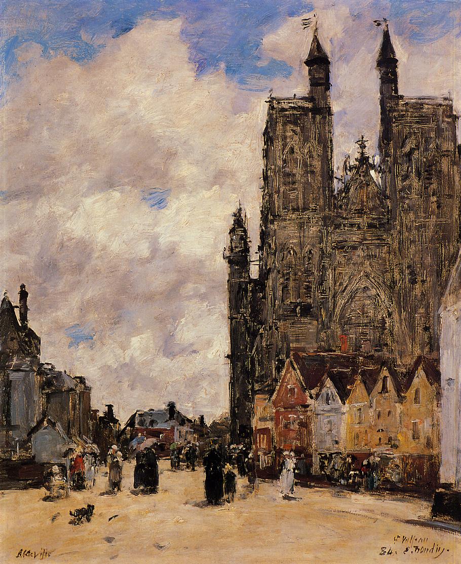 Abbeville, Street and the Church of Saint-Folfran, vintage artwork by Eugène-Louis Boudin, 12x8" (A4) Poster