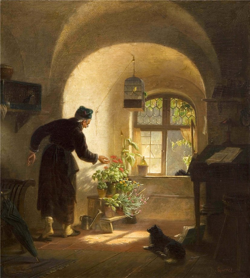 The Flower Lover, vintage artwork by Philipp Sporrer, 12x8" (A4) Poster