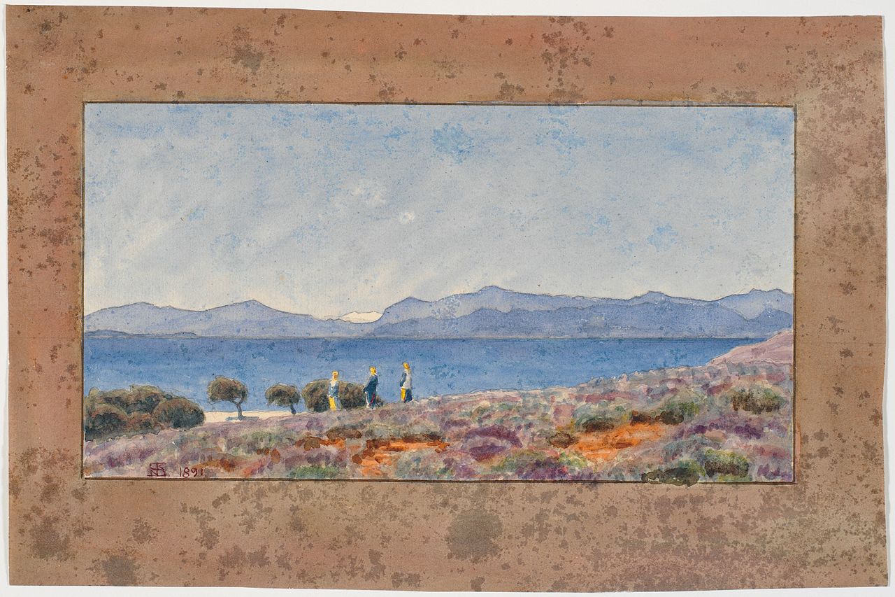 Peloponnesus seen from Megara, vintage artwork by Niels Kristian Skovgaard, 12x8" (A4) Poster