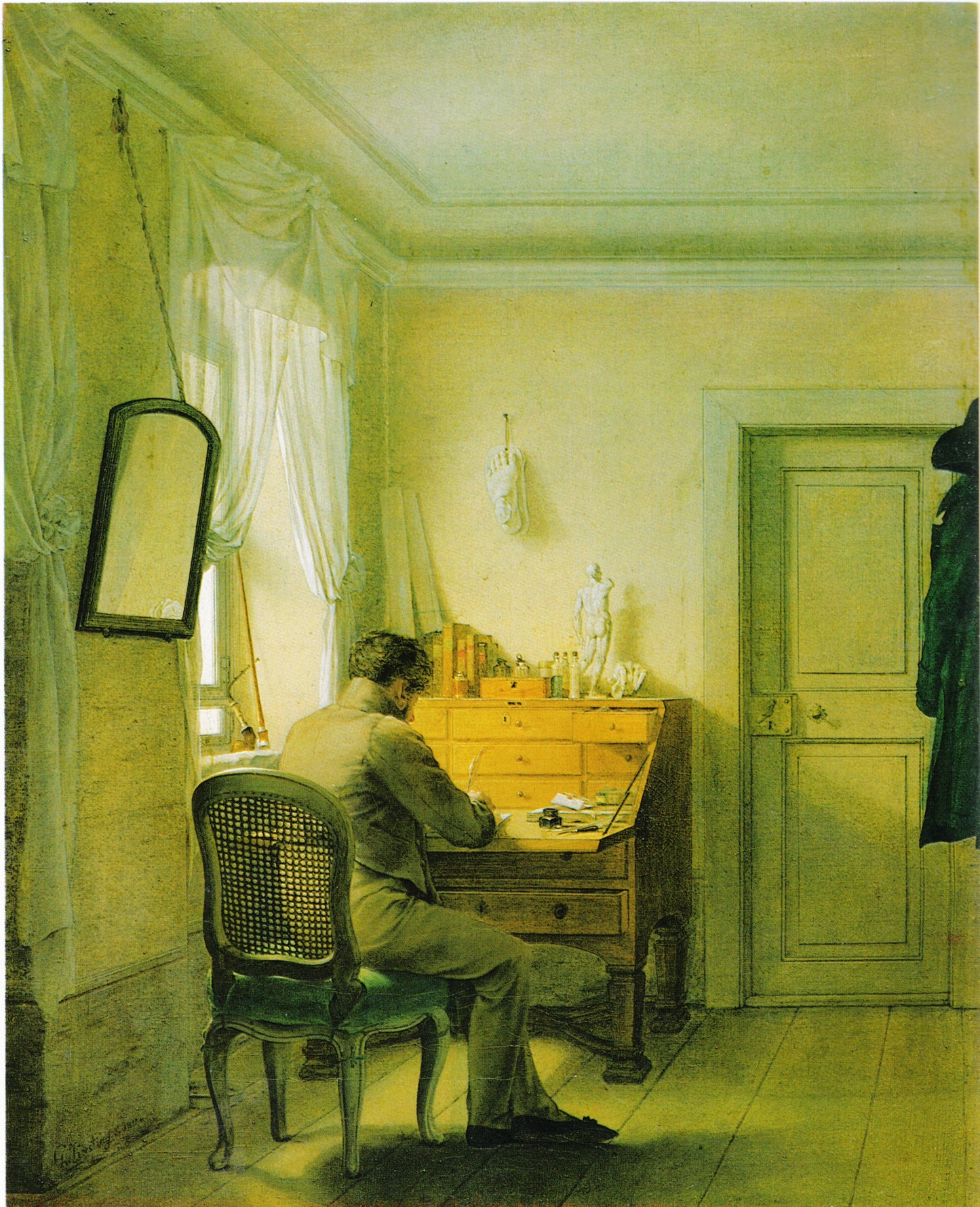 Man at the Bureau, vintage artwork by Georg Friedrich Kersting, 12x8" (A4) Poster