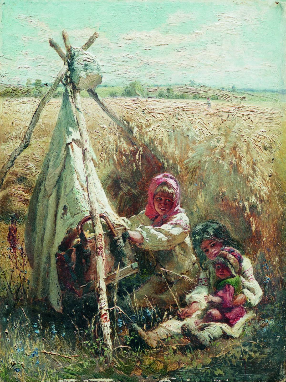 Children in the Field, vintage artwork by Konstantin Yegorovich Makovsky, 12x8" (A4) Poster