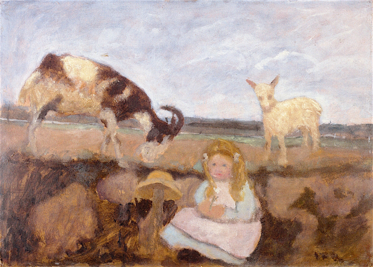 Elsbeth with Goats, vintage artwork by Paula Modersohn-Becker, 12x8" (A4) Poster