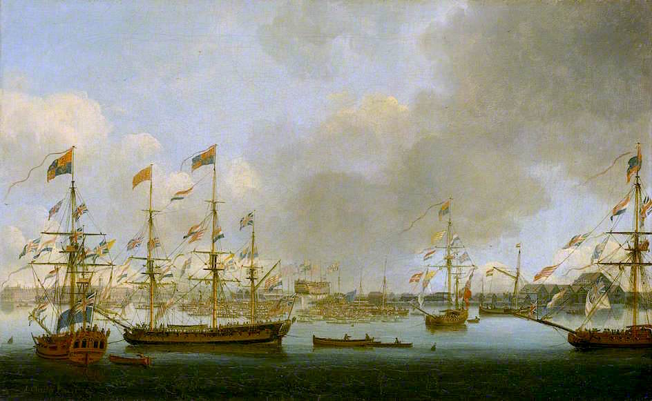 Launch of HMS 'Alexander' at Deptford in 1778, vintage artwork by John Cleverly the Younger, 12x8" (A4) Poster