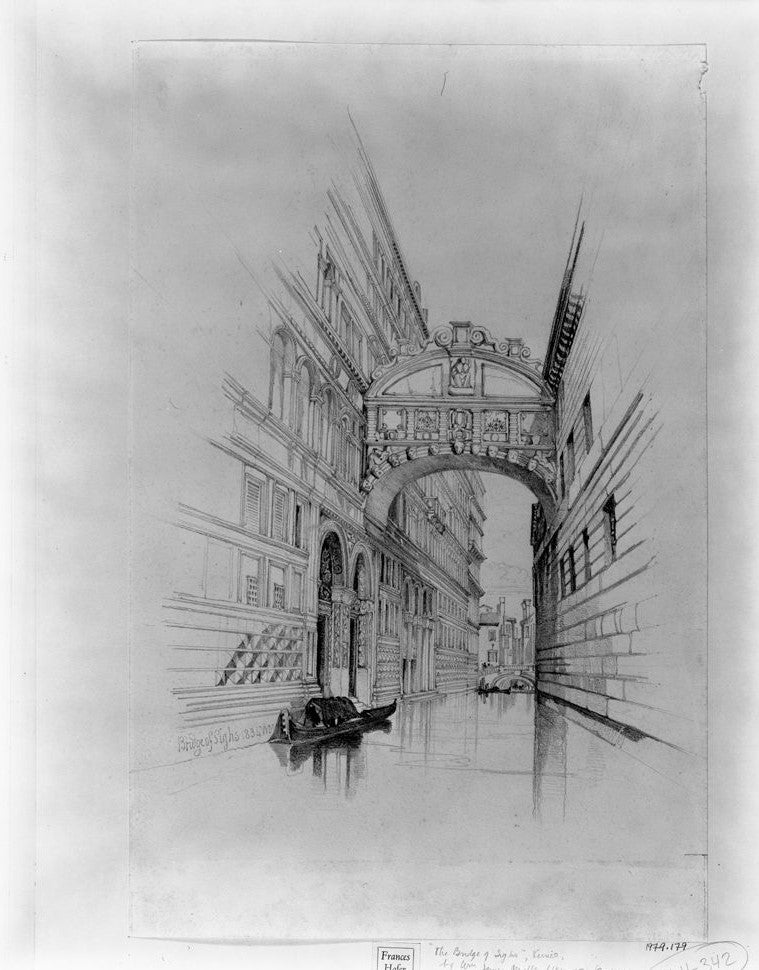 The Bridge of Sighs, Venice, vintage artwork by William James Müller, A3 (16x12") Poster Print