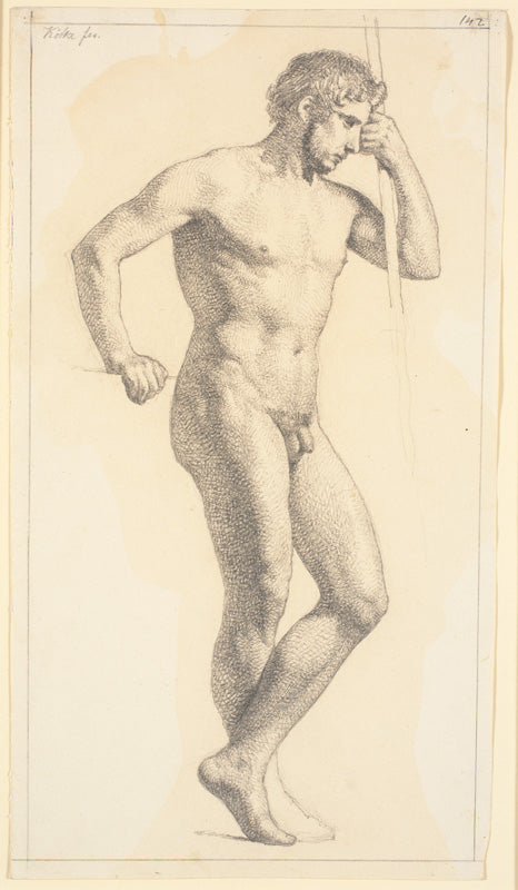Standing Nude Male Model, vintage artwork by Christen Købke, A3 (16x12") Poster Print