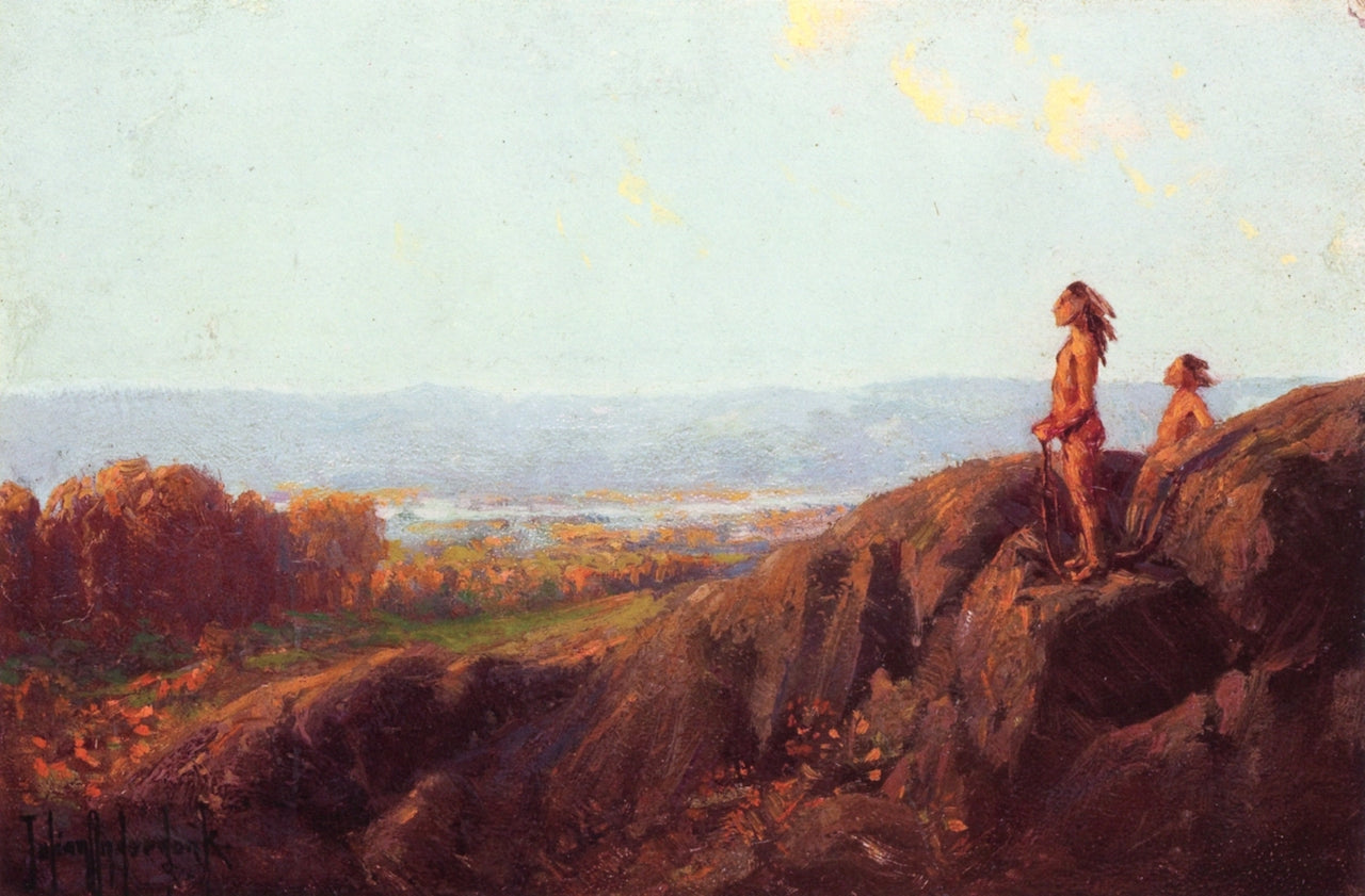 Landscape with Indian Scouts, vintage artwork by Julian Onderdonk, 12x8" (A4) Poster