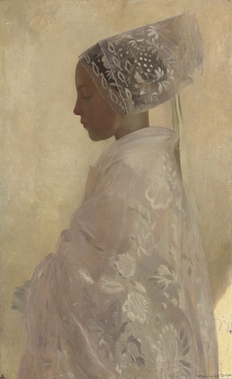Maiden in Contemplation, vintage artwork by Gaston La Touche, 12x8" (A4) Poster
