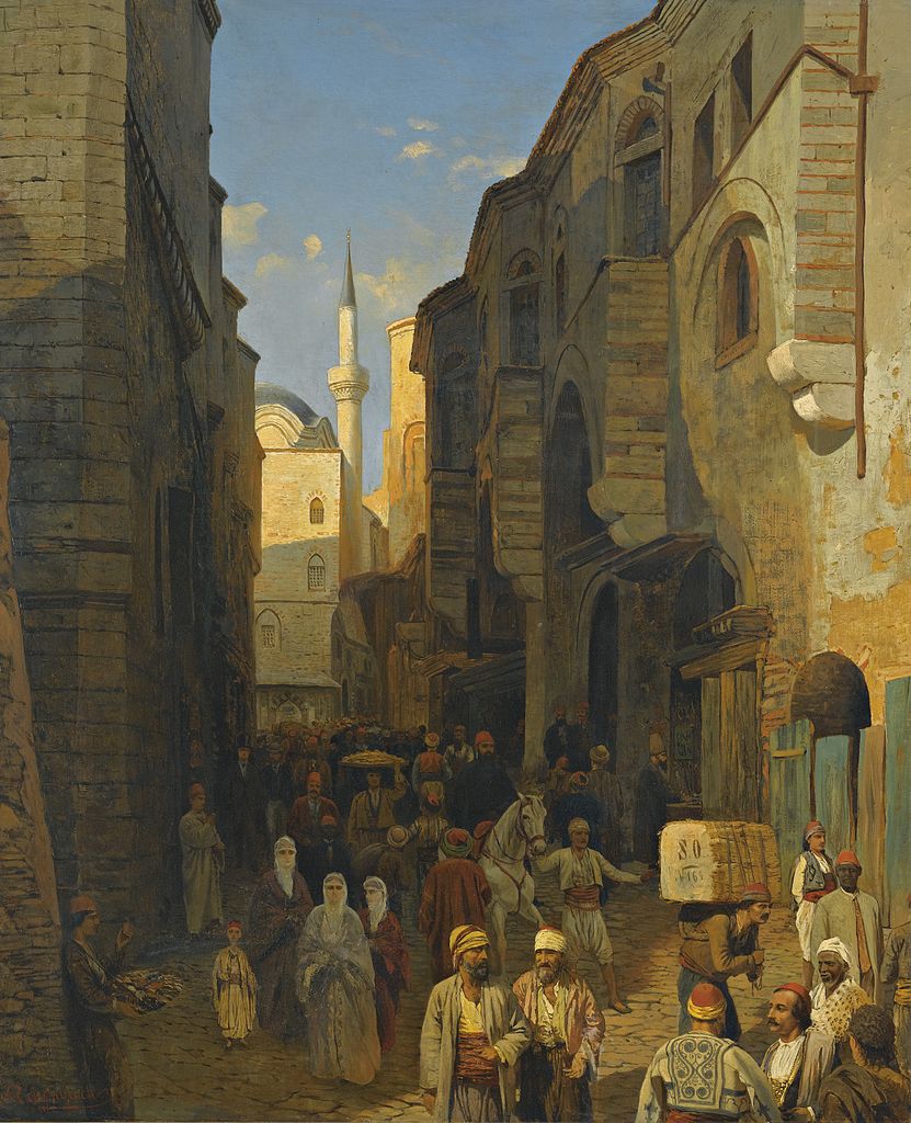 A Busy Street in Tangiers, vintage artwork by Themistolles von Eckenbrecher, 12x8" (A4) Poster