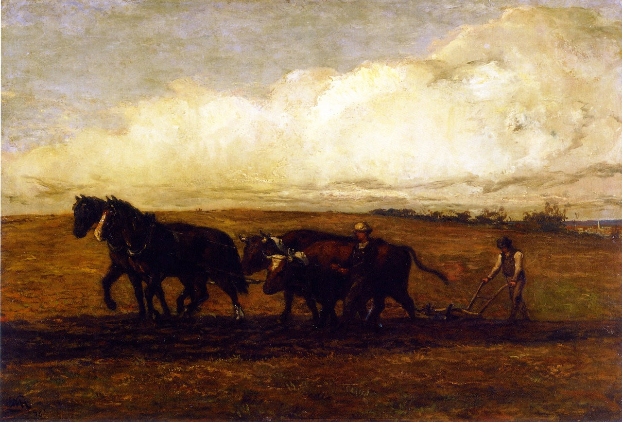 Plowing, vintage artwork by William Morris Hunt, 12x8" (A4) Poster