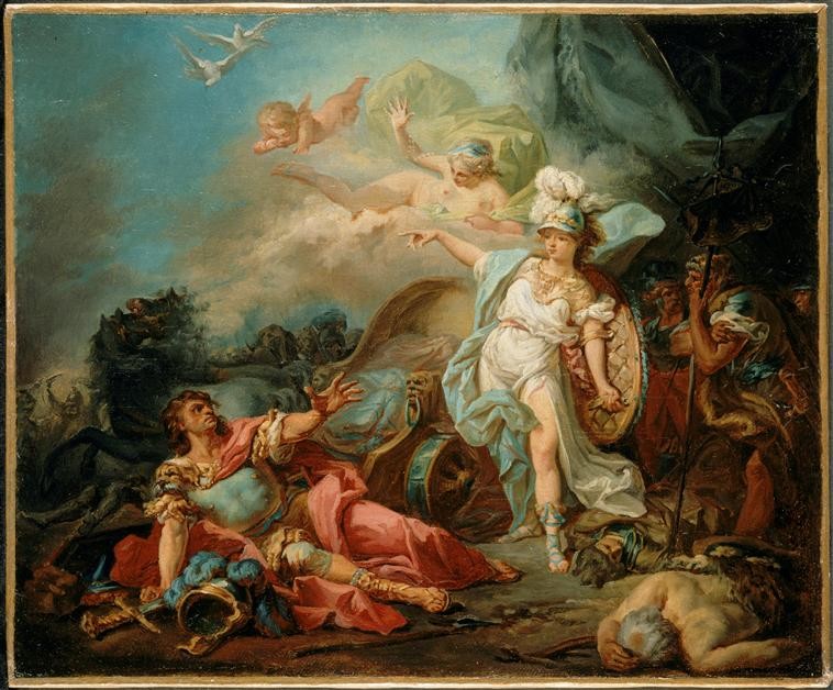 The Combat of Mars and Minerva (study), vintage artwork by Jacques-Louis David, 12x8" (A4) Poster