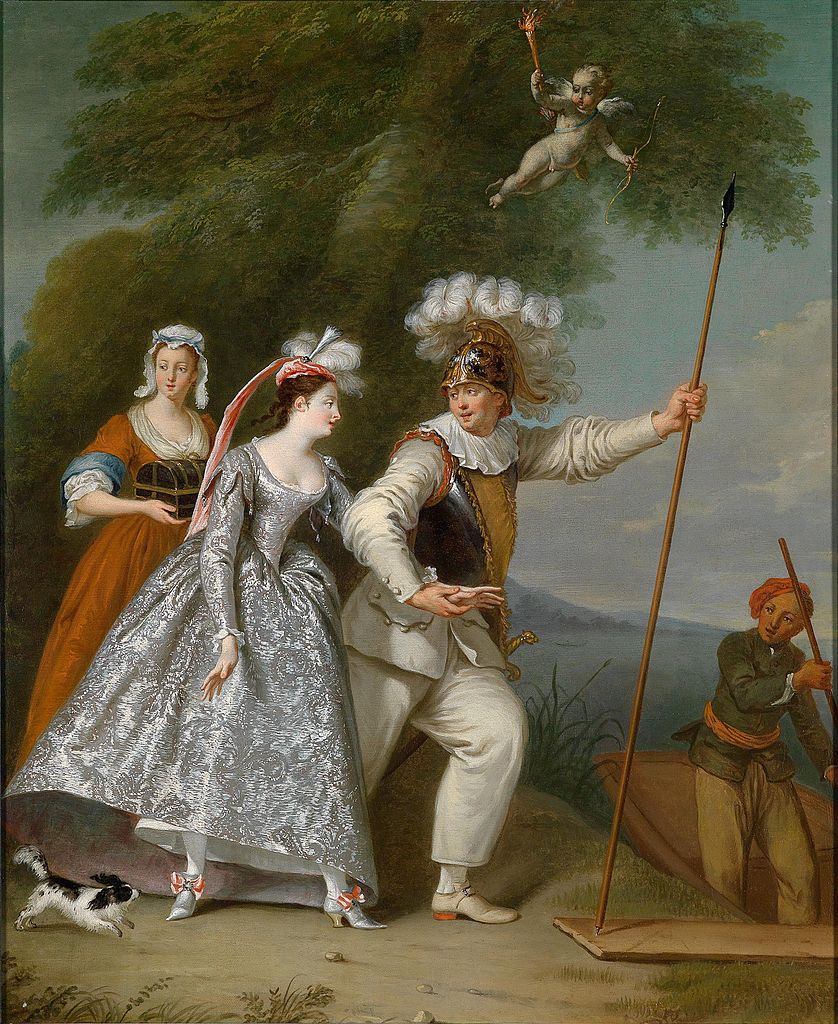 Elegant Gentleman as Pierrot in Commedia dell'Arte Interpretation of the Abduction of Helen of Troy, vintage artwork by Christian Wilhelm Ernst Dietrich, 12x8" (A4) Poster