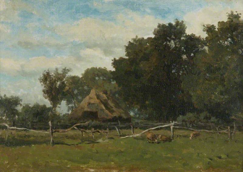 Ferme sous les arbres (Farm under Trees), vintage artwork by Willem Roelofs, 12x8" (A4) Poster