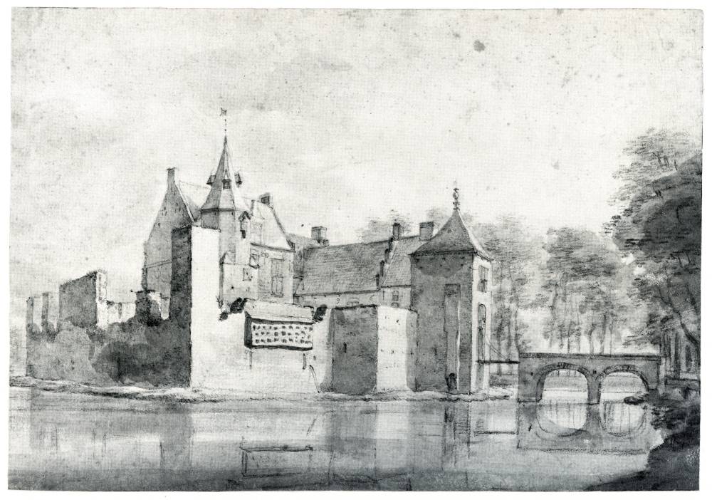 Kasteel Rhijnauwen in Bunnik, vintage artwork by Roelant Roghman, 12x8" (A4) Poster