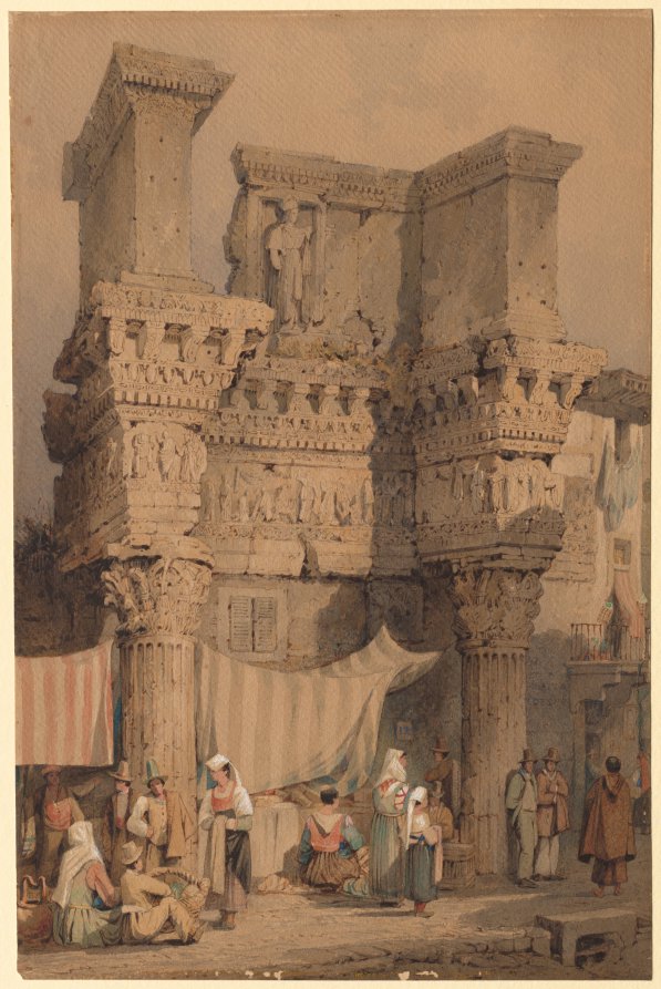 The Forum of Nerva, Rome, vintage artwork by Samuel Prout, 12x8" (A4) Poster