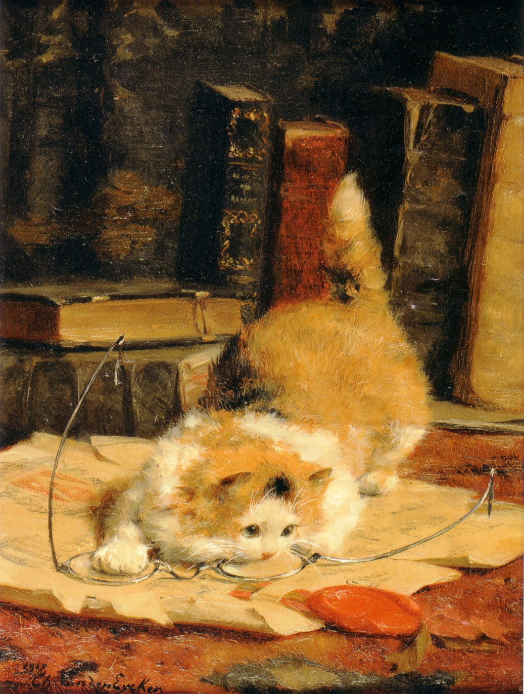 chat aux lunettes by Charles van den Eycken,A3(16x12")Poster