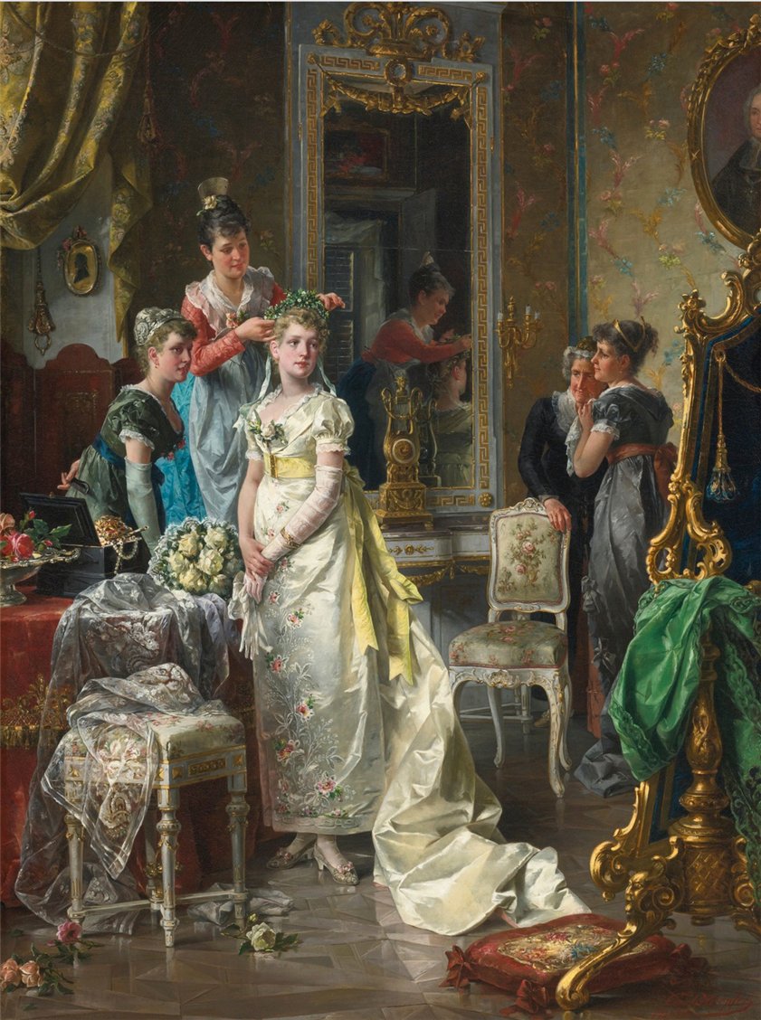 Dressing the Bride, vintage artwork by Carl Herpfer, 12x8" (A4) Poster