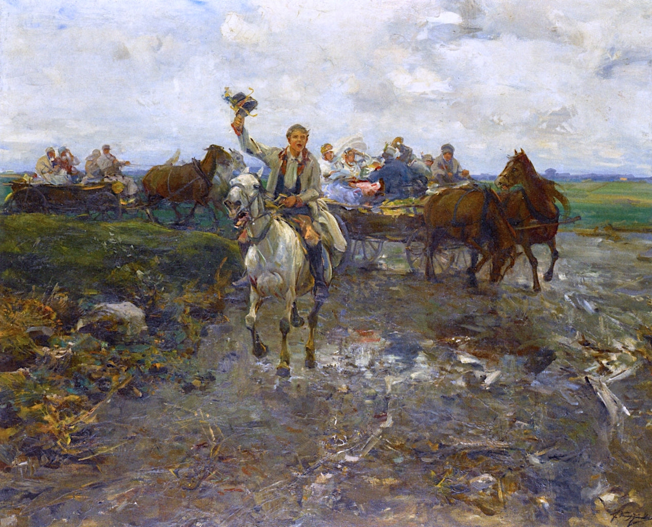 Polish Wedding Procession, vintage artwork by Alfred von Wierusz-Kowalski, 12x8" (A4) Poster